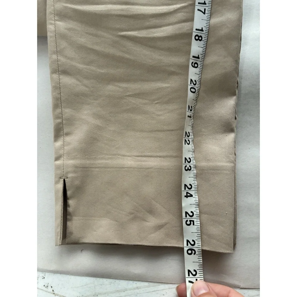 tori burch Straight Leg Cropped Khaki Dress Pants Sz 12 Side Zip Preppy Career